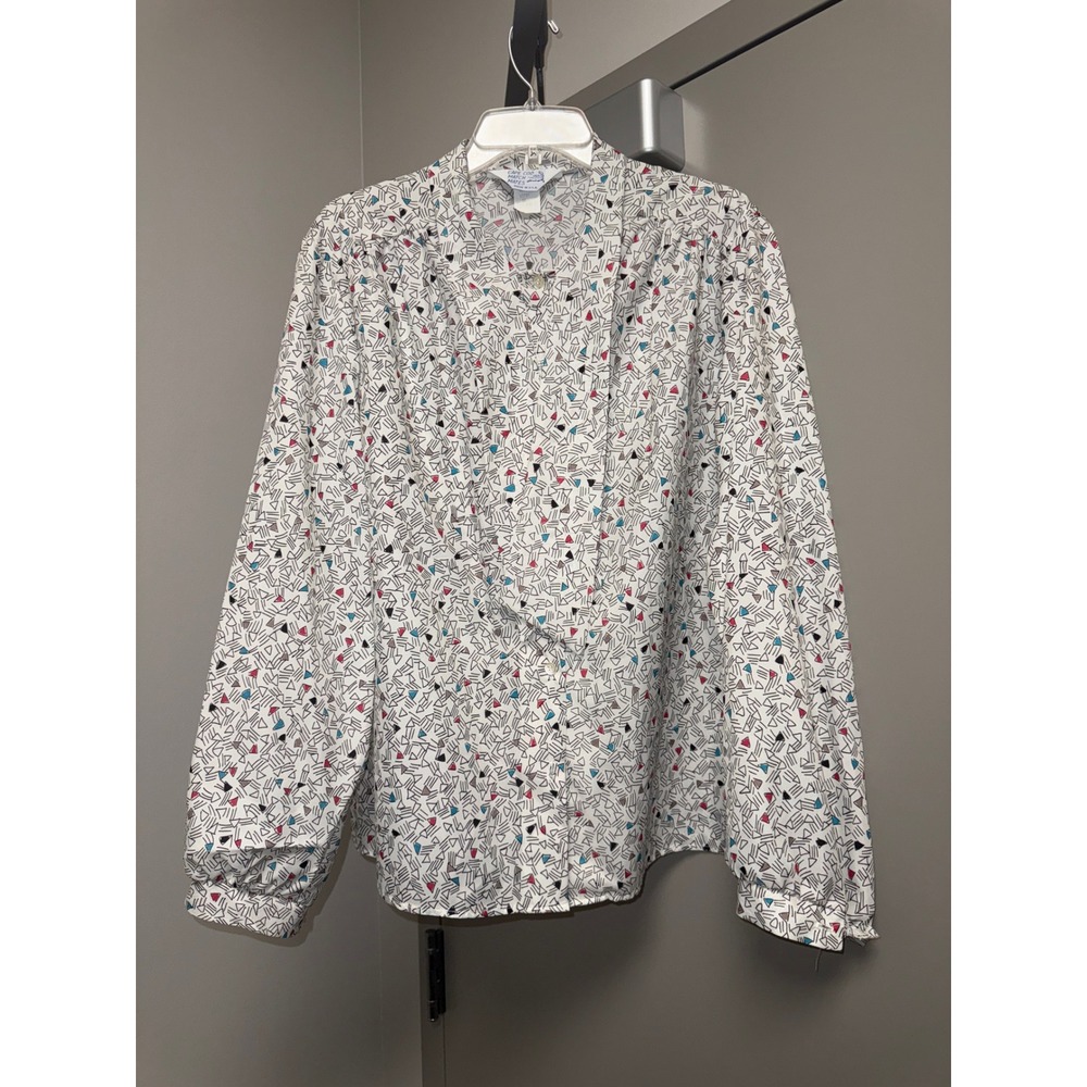 Vintage Cape Cod Match Mates Women's Geometric Print Button Up Blouse Size 20